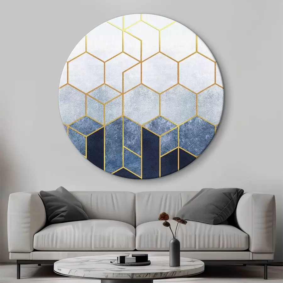 murales de pared Elegante motivo geométrico en azul y blanco r36601