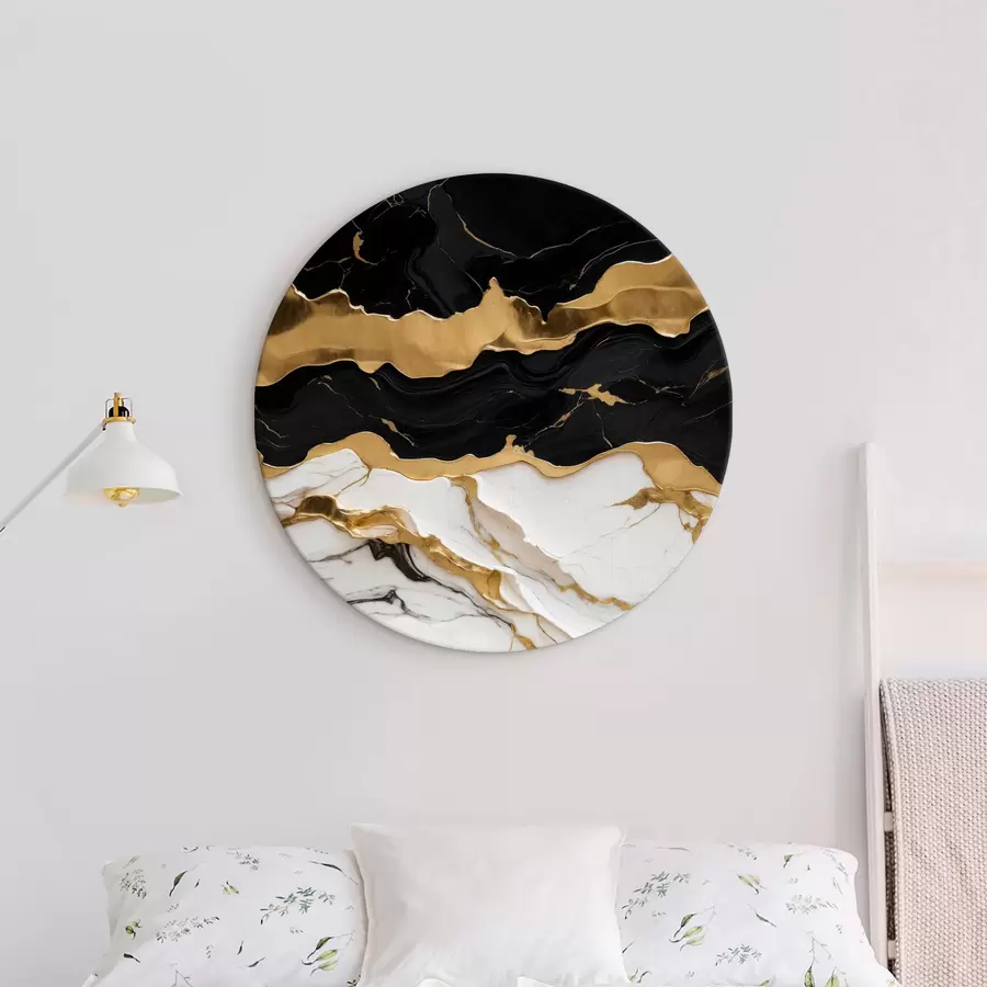 murales de pared Abstracción en blanco y negro sobre mármol con una línea dorada r36636