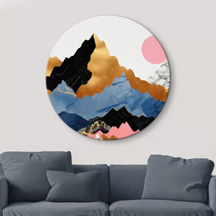 murales de pared Capas abstractas de montaña con sol rosa r36643