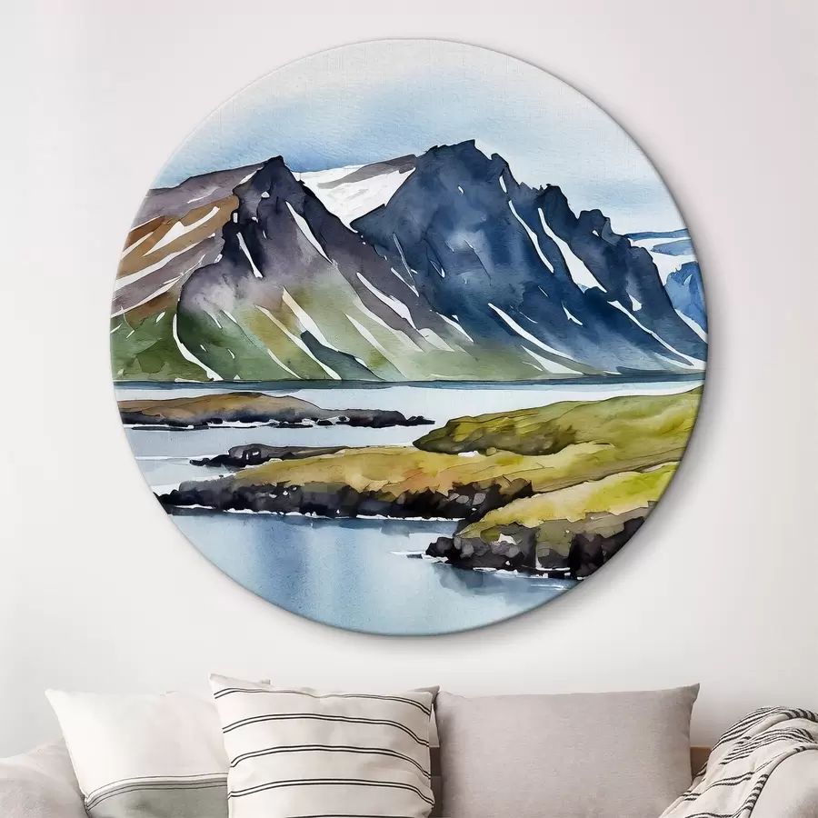 murales de pared Acuarela que representa un lago y montañas r36679