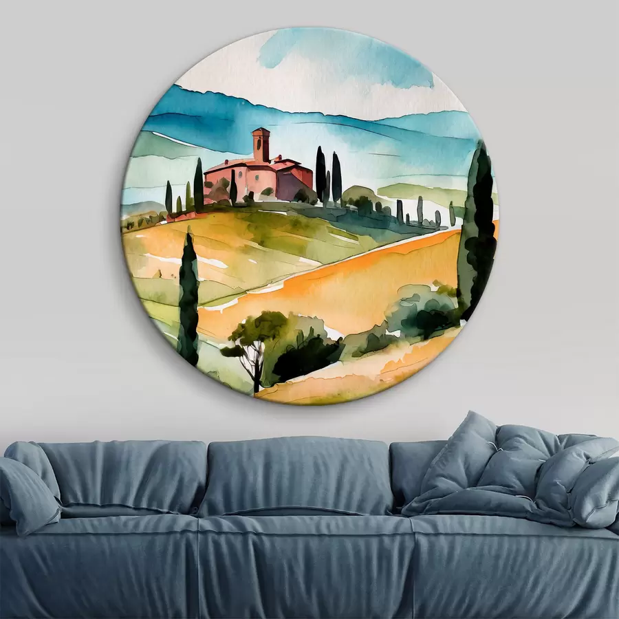 murales de pared Paisaje italiano, acuarela, Toscana r36683