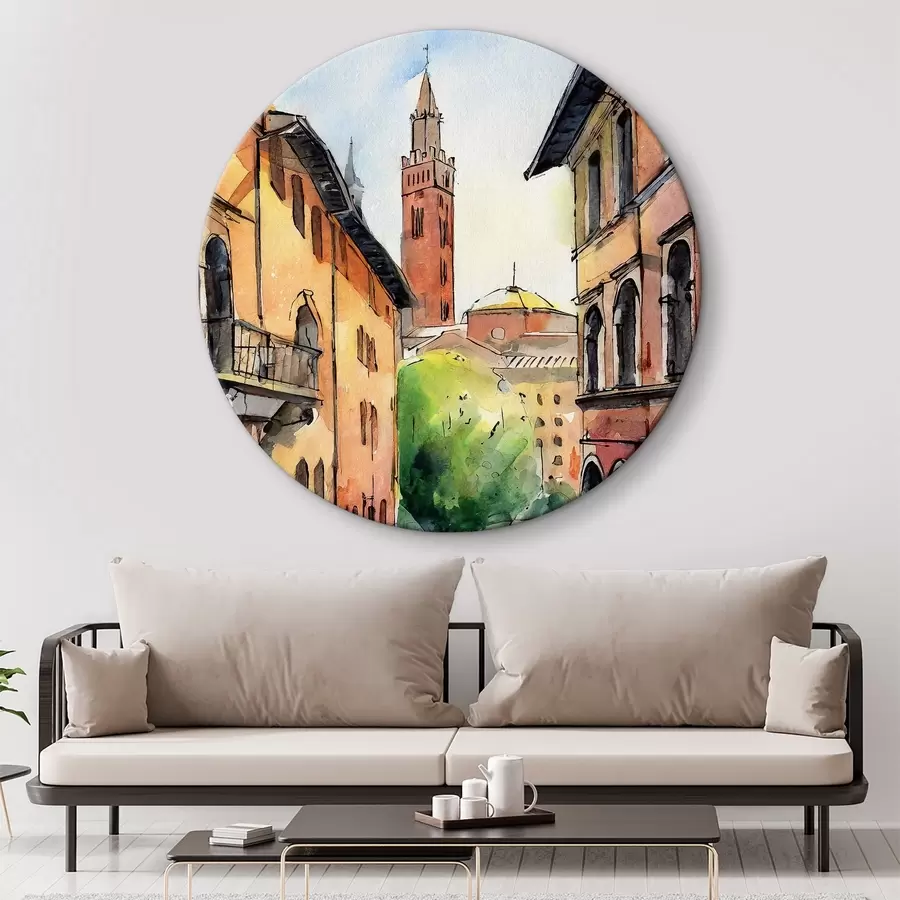 murales de pared Acuarela de una calle con edificios y árboles r36684