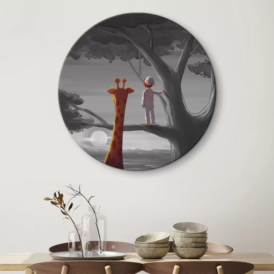 murales de pared Jirafa y bebé subidos a un árbol r36700