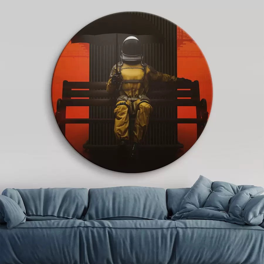 murales de pared Una persona con traje sentada en un banco con un paraguas r36702