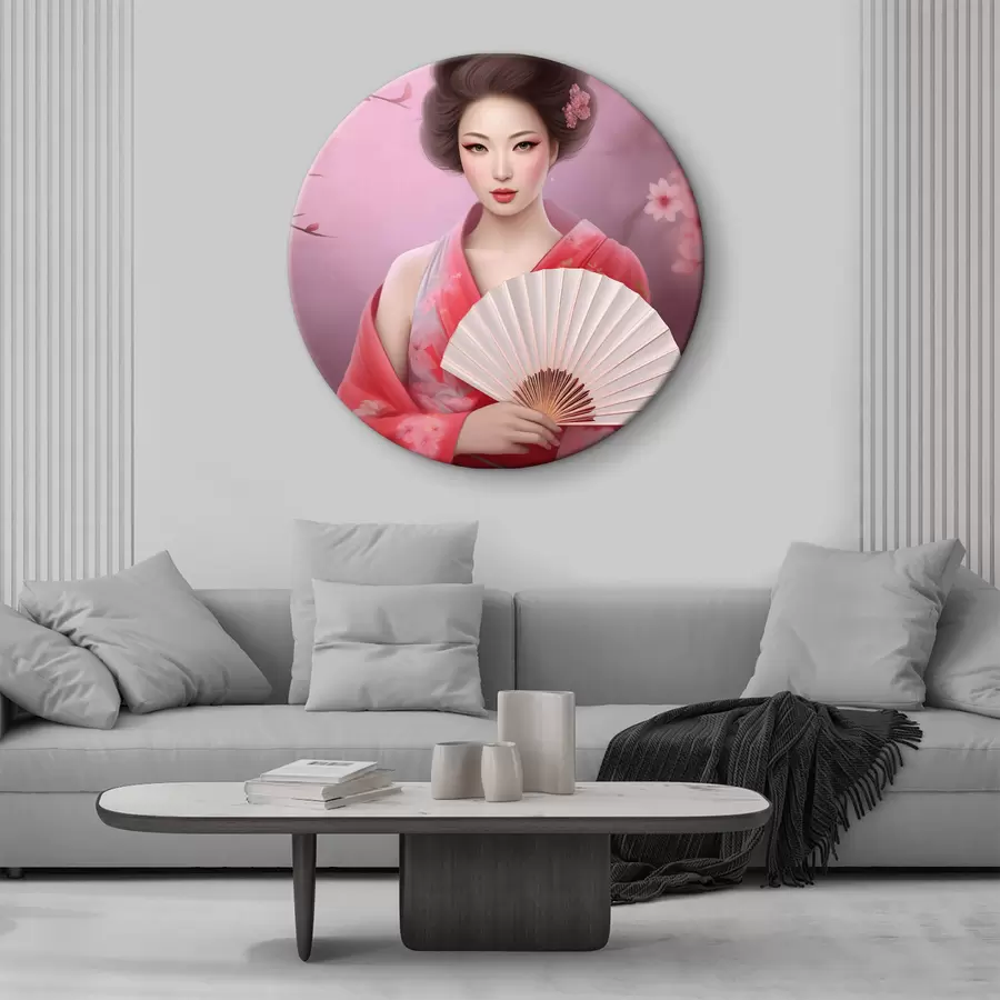 murales de pared Una mujer con kimono sujetando un abanico r36804