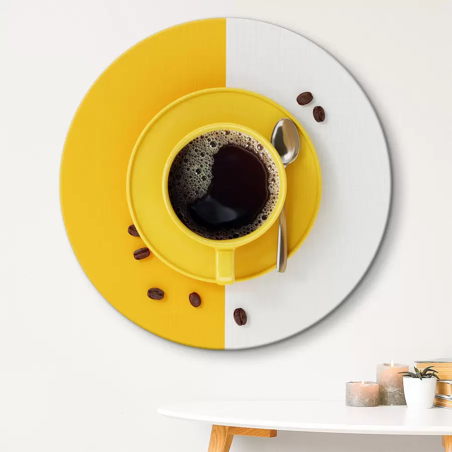 murales de pared Taza amarilla con café y judías r37041