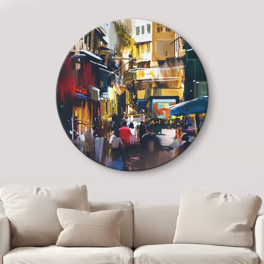 murales de pared Calle con edificios y gente caminando r37096