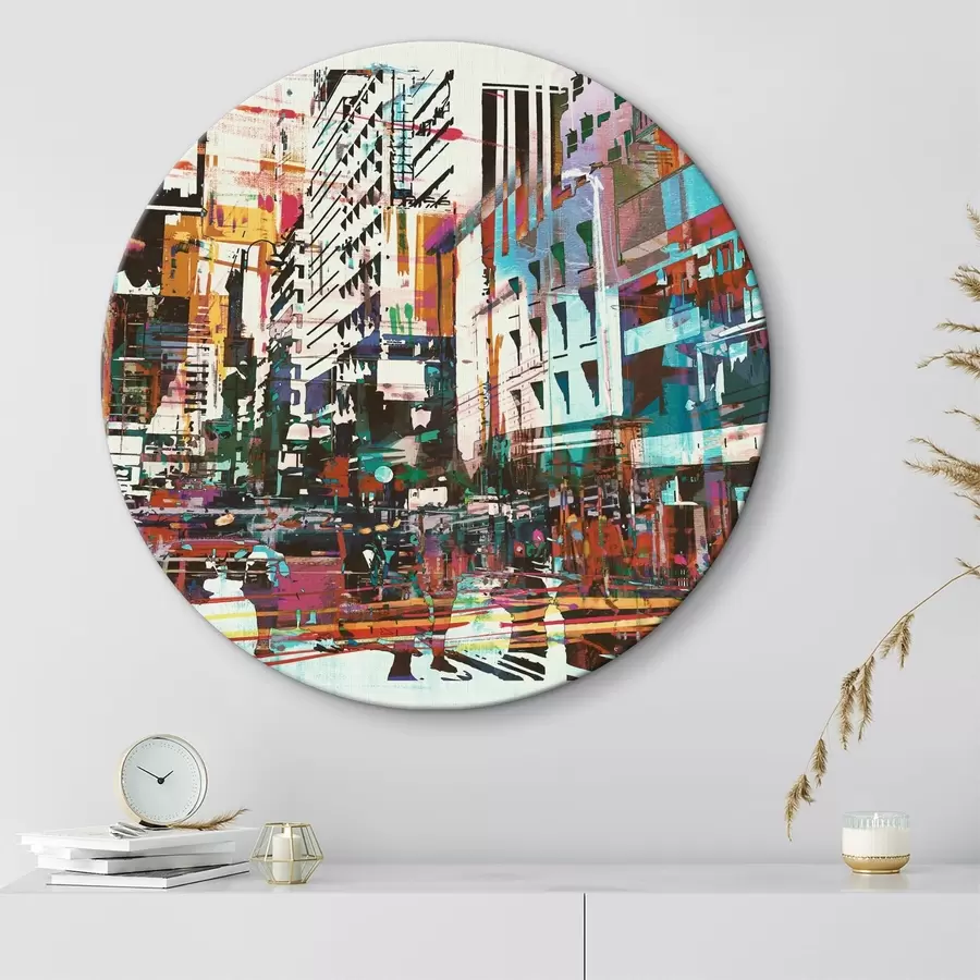 murales de pared Ajetreada calle de una metrópolis con templos de estilo grunge r37101