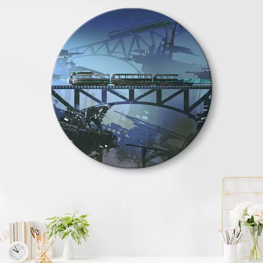 murales de pared Tren en el puente sobre la ciudad r37106