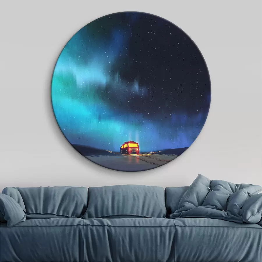 murales de pared Autobús en una carretera nevada con luces en el cielo r37111