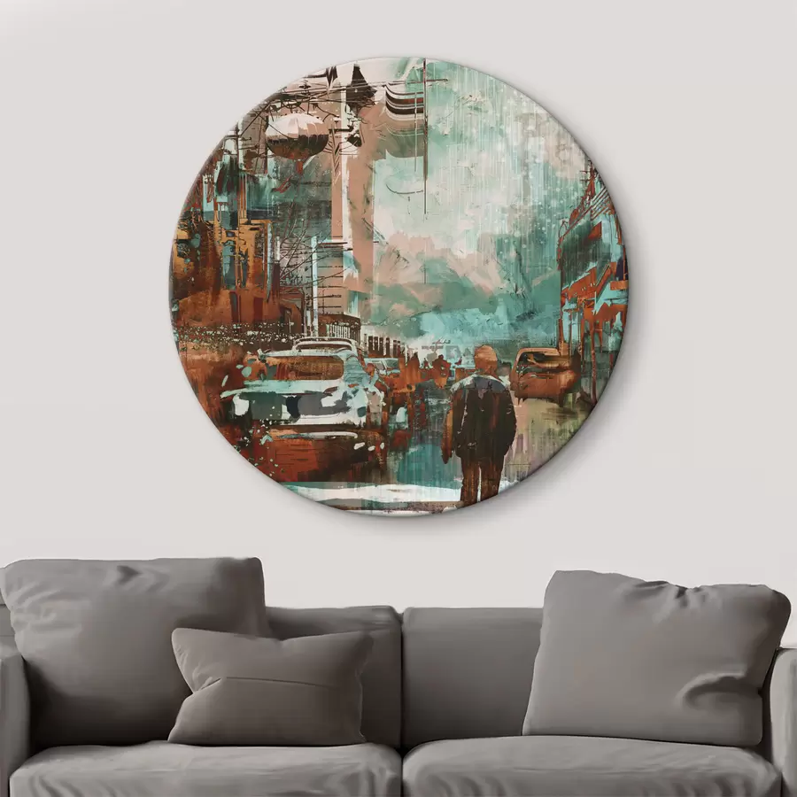 murales de pared Gran metrópolis retro de estilo grunge r37112