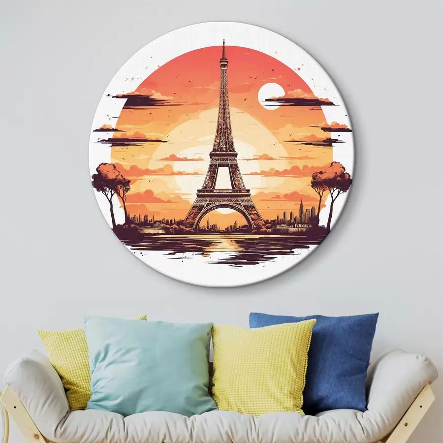 murales de pared Una torre con el sol poniéndose detrás r37124