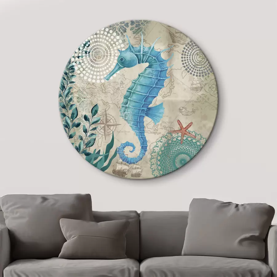 murales de pared Caballito de mar y algas en el mapa r37152