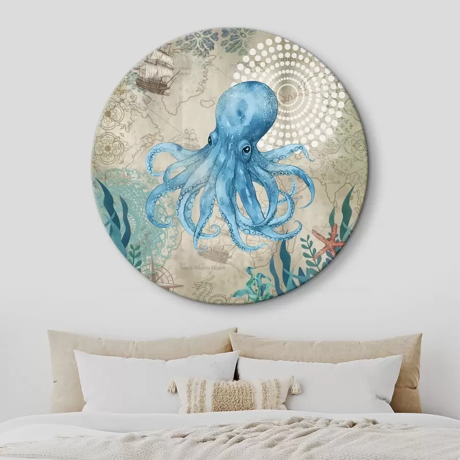 murales de pared Pulpo azul con mapa oceánico r37154