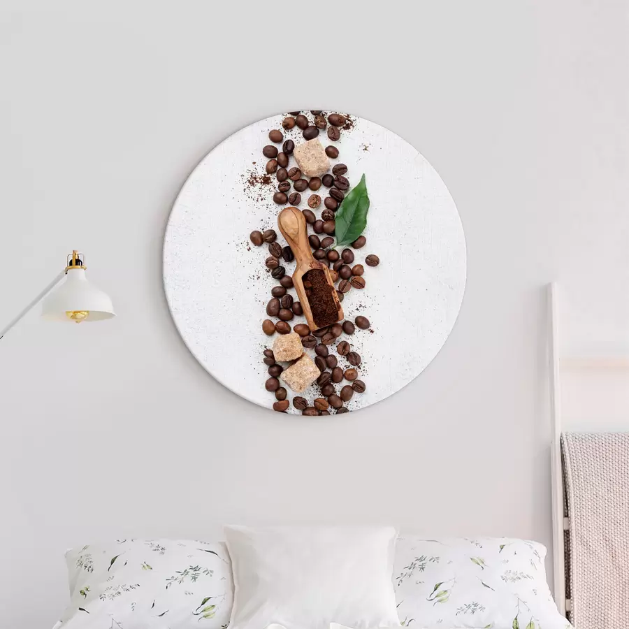 murales de pared Una cuchara con granos de café y azúcar por encima r37178