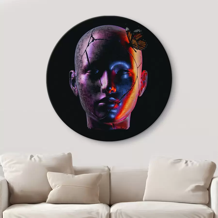 murales de pared Un rostro colorido dividido por la oscuridad r37289