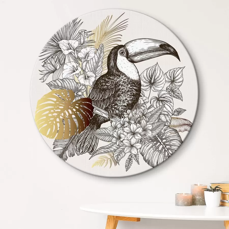 murales de pared Tucán con hojas y flores r37303