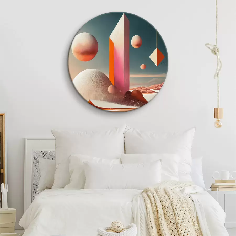 murales de pared Paisaje desértico con torre y formas geométricas r37368