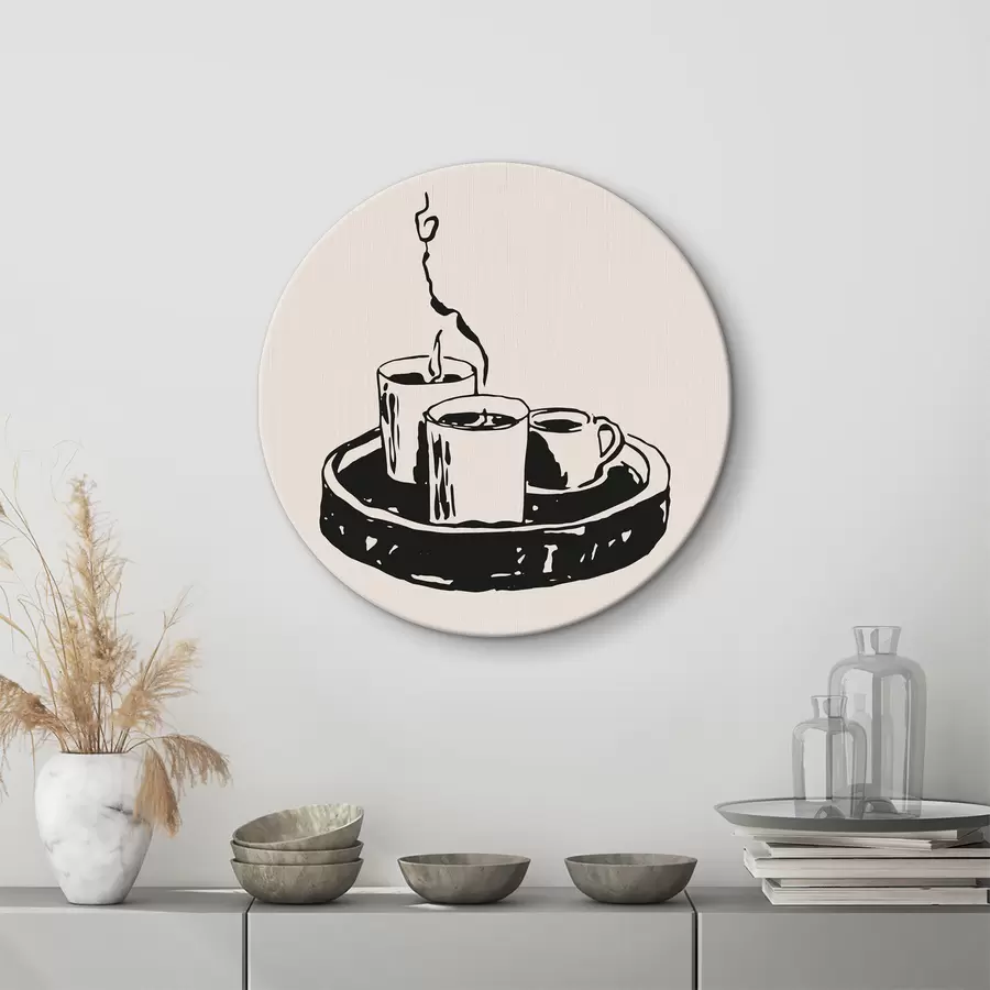 murales de pared Dibujo de una bandeja con tazas de café r37405