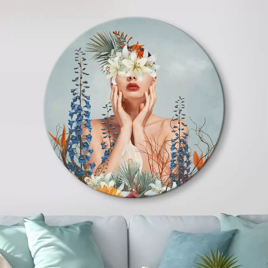murales de pared Mujer con flores alrededor de la cara r37477