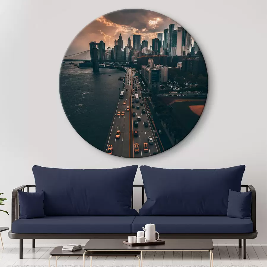 murales de pared Puente sobre el agua con coches y edificios al fondo r37482