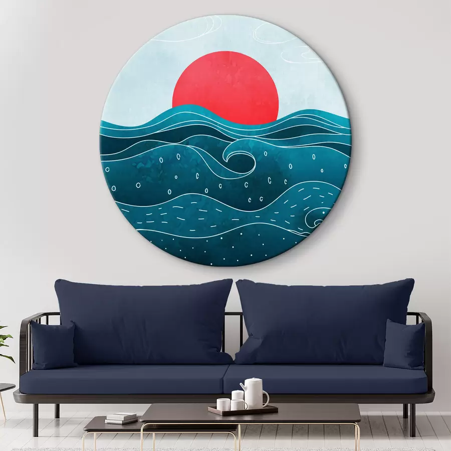 murales de pared Agua con olas y sol rojo r37640