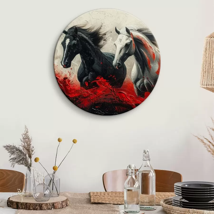 murales de pared Imagen de caballos corriendo con pintura roja r37769
