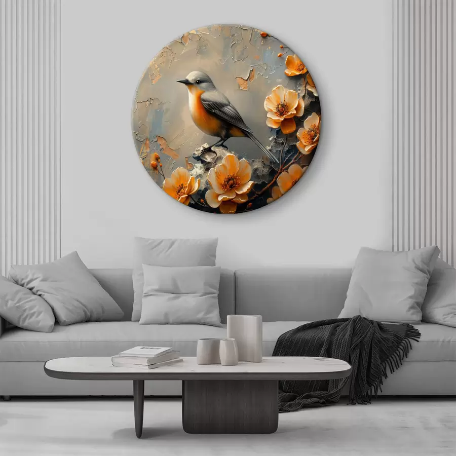 murales de pared Pájaro en una rama con flores r37770