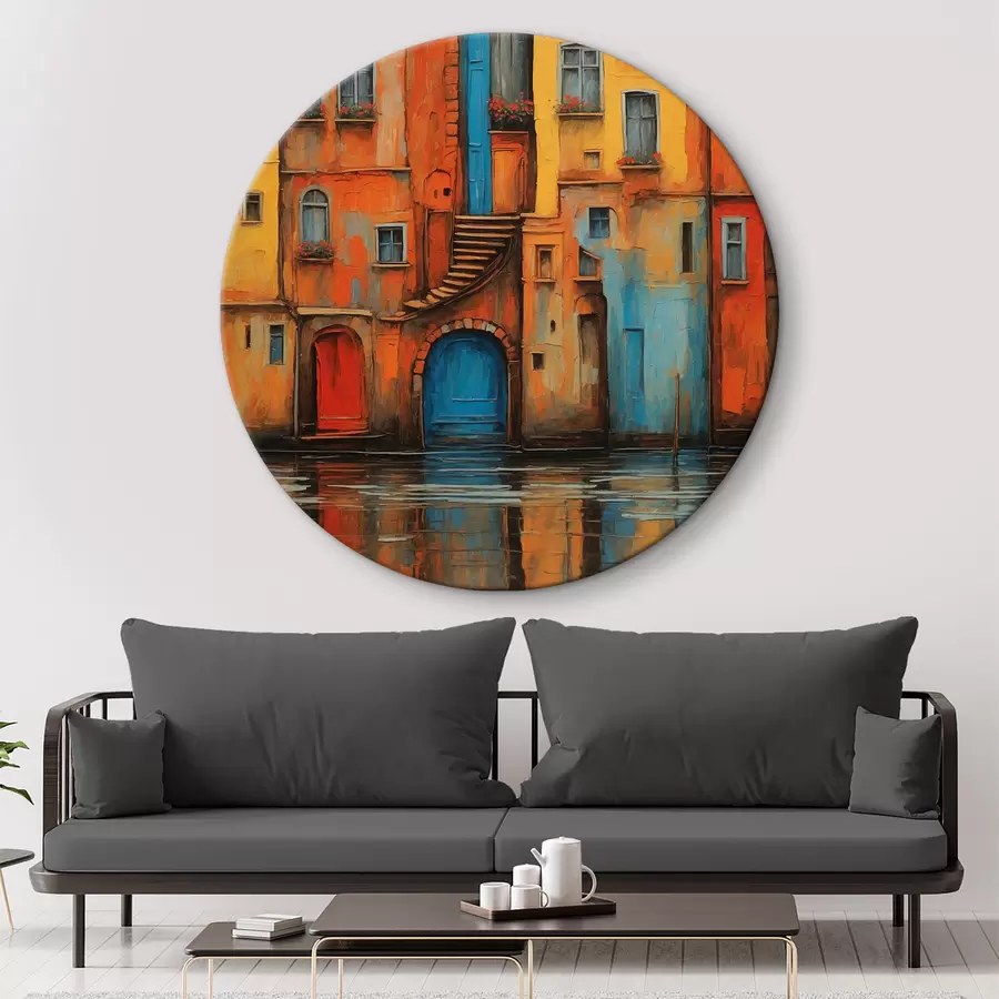 murales de pared Imagen de un edificio con una escalera y puertas azules r37789