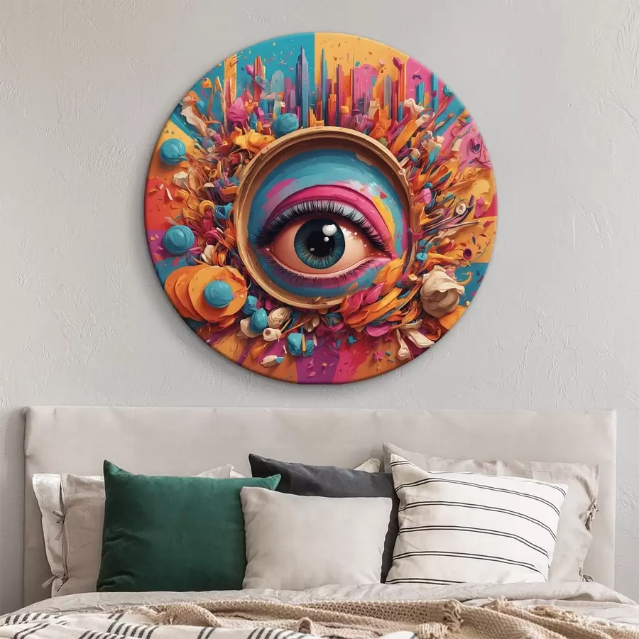 murales de pared Un ojo de colores rodeado por un círculo r37791