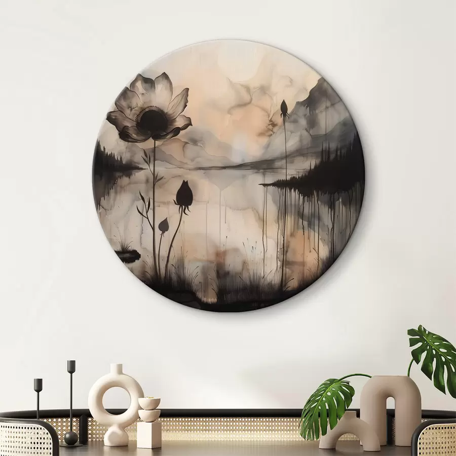 murales de pared Un cuadro de una flor y un lago r38161