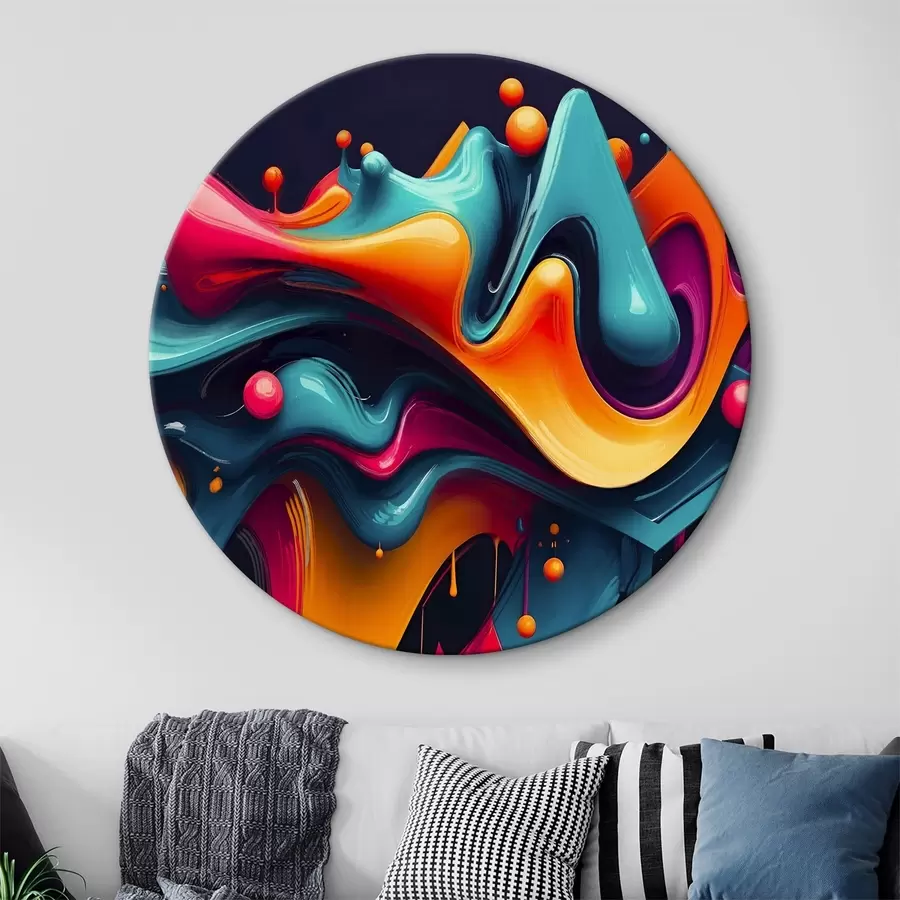 murales de pared Coloridas formas fluidas abstractas con tonos vivos, composición dinámica y surrealista r38163