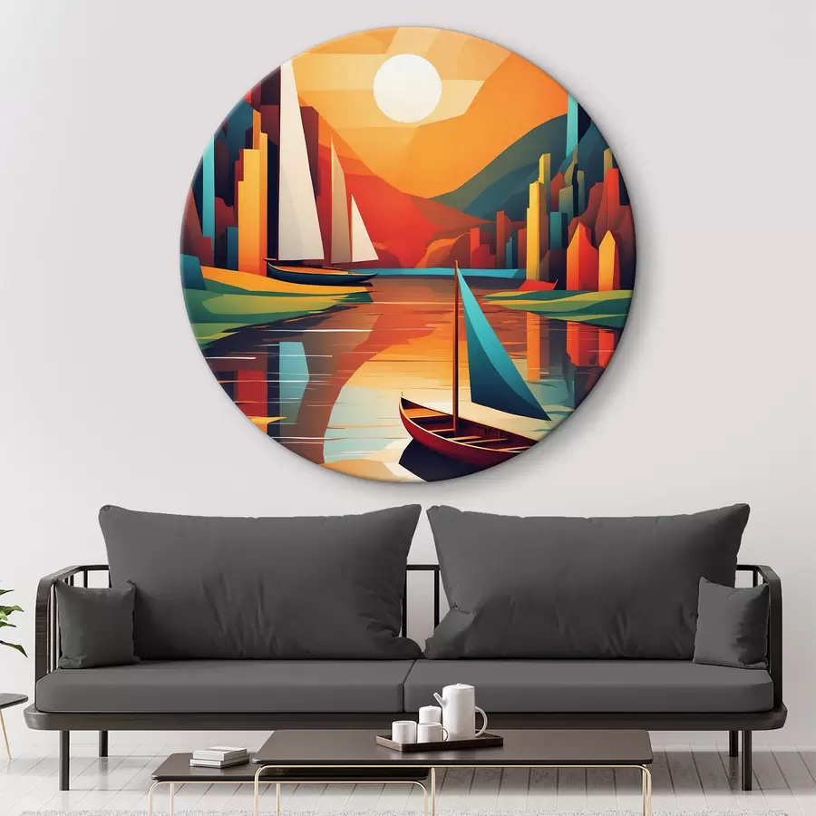 murales de pared Barco en el río. Gráficos vectoriales r38179