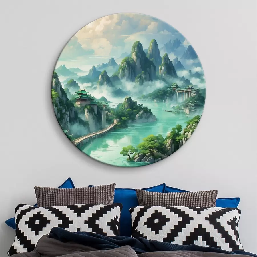 murales de pared Río con puente y edificios r38184