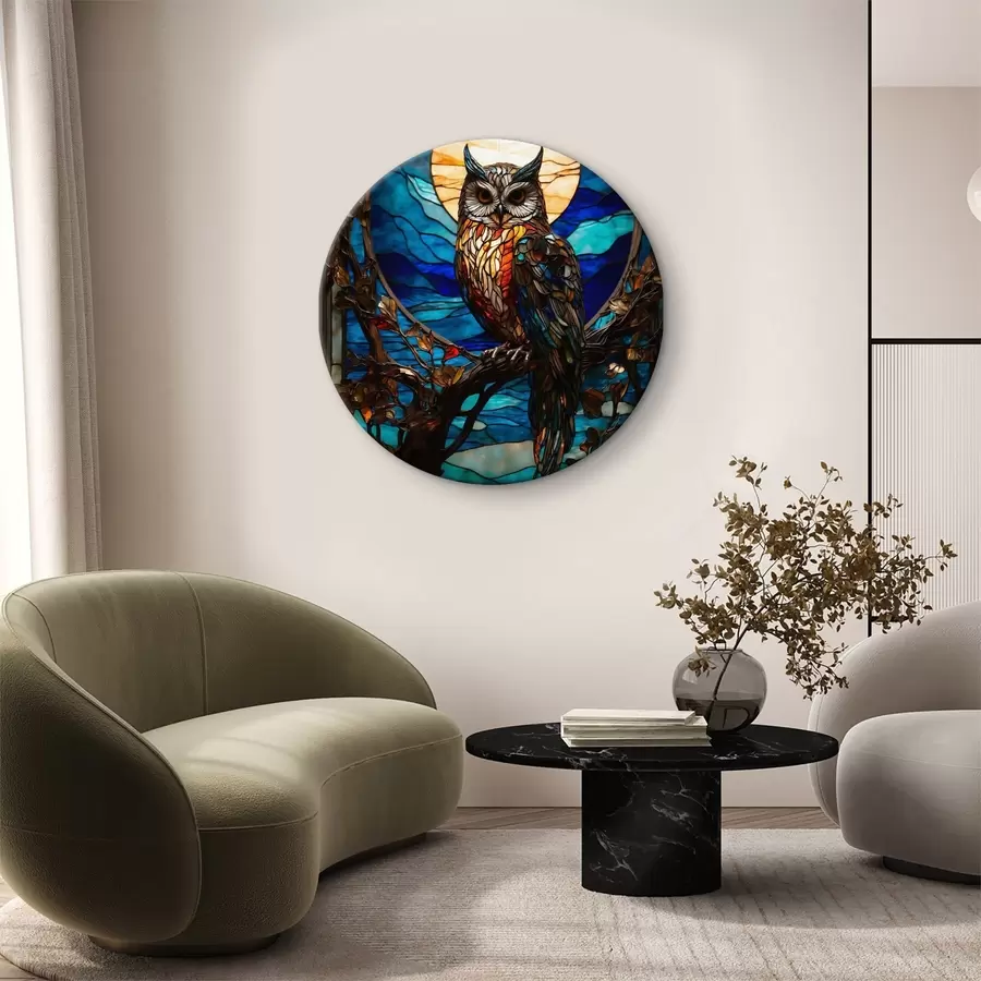murales de pared Búho de vidrieras en la rama de un árbol r38185