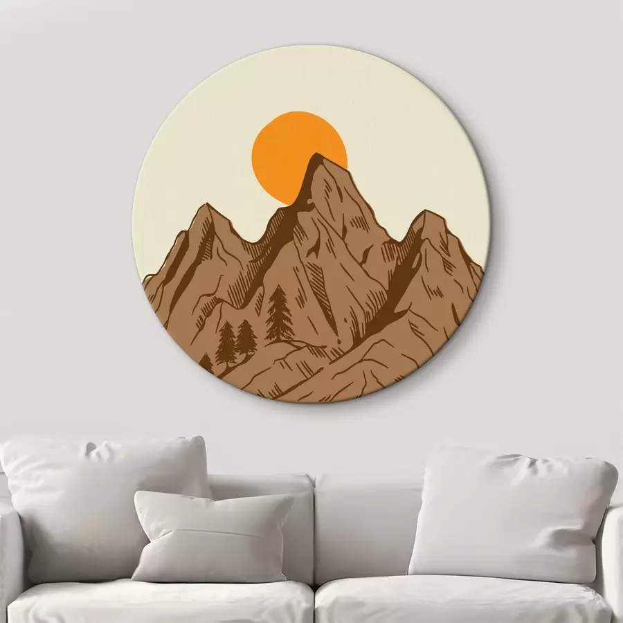 murales de pared Montaña con árboles y sol r38228