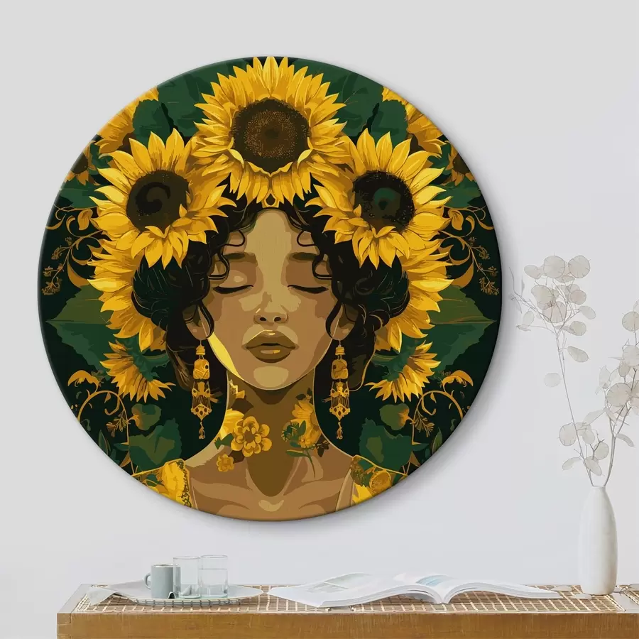murales de pared Mujer con girasoles en el pelo r38263