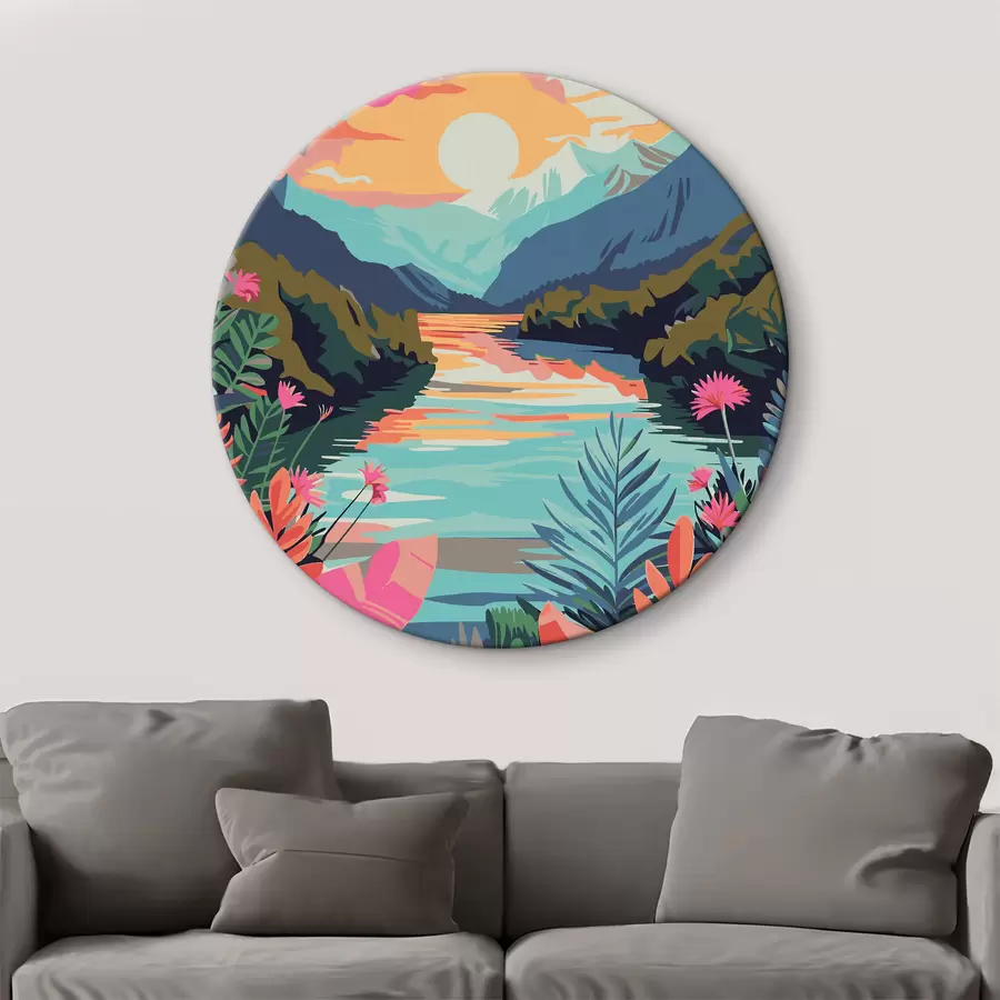 murales de pared Río con flores y montañas al fondo r38266