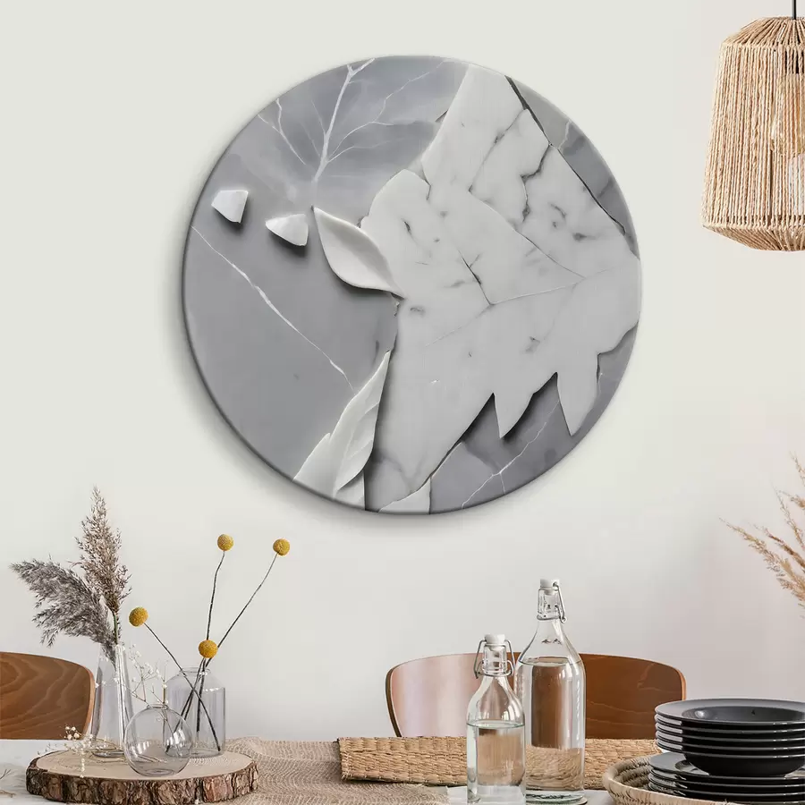 murales de pared Superficie de mármol blanco y gris con hojas r38272