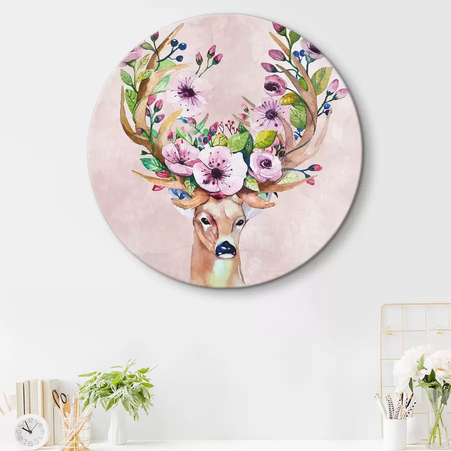 murales de pared Acuarela de un ciervo con flores en la cornamenta r38331