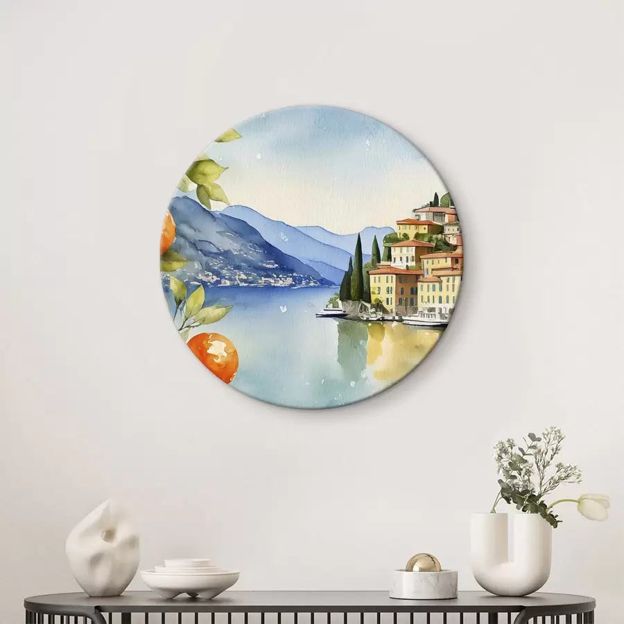 murales de pared Una acuarela que representa una ciudad al borde de un embalse r38402