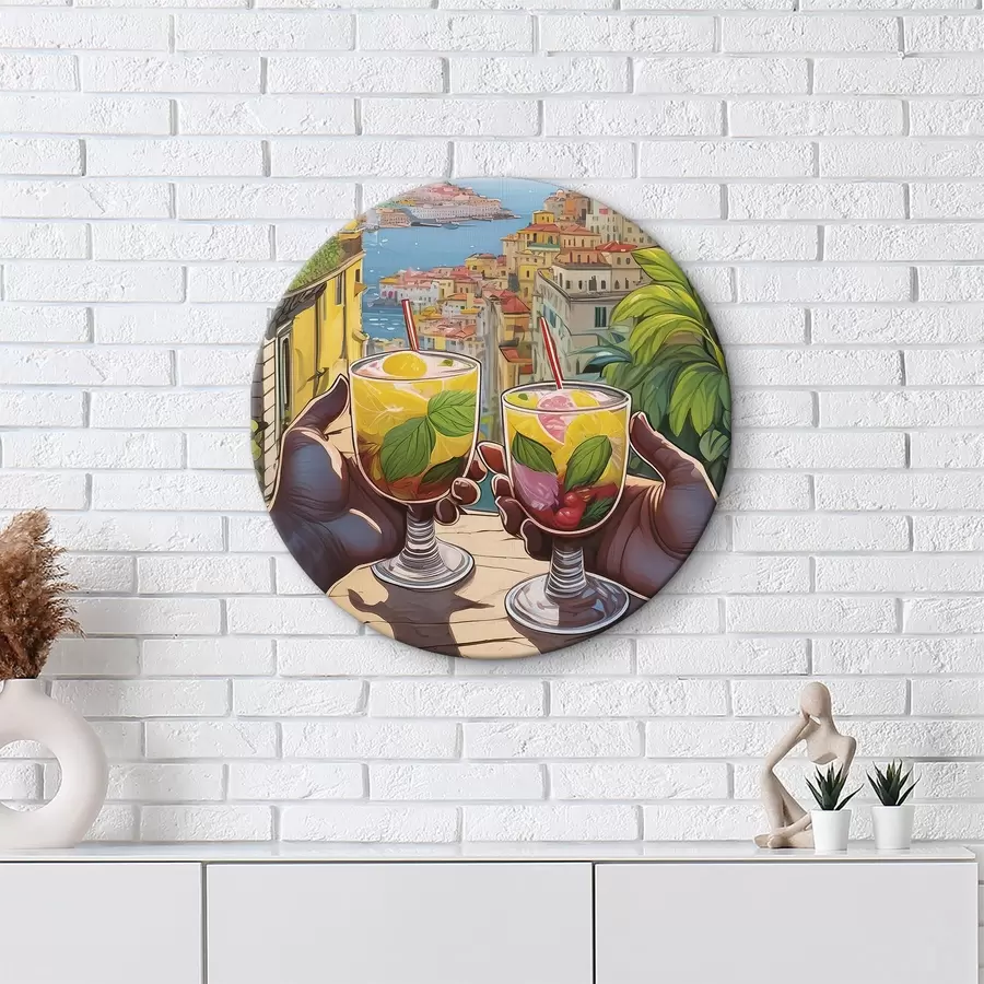 murales de pared Par de manos sosteniendo vasos con frutas y hojas r38405