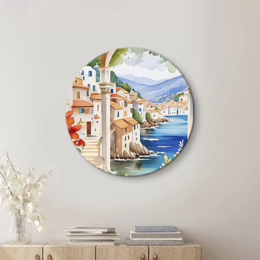 murales de pared Imagen de una ciudad con un río y flores r38406