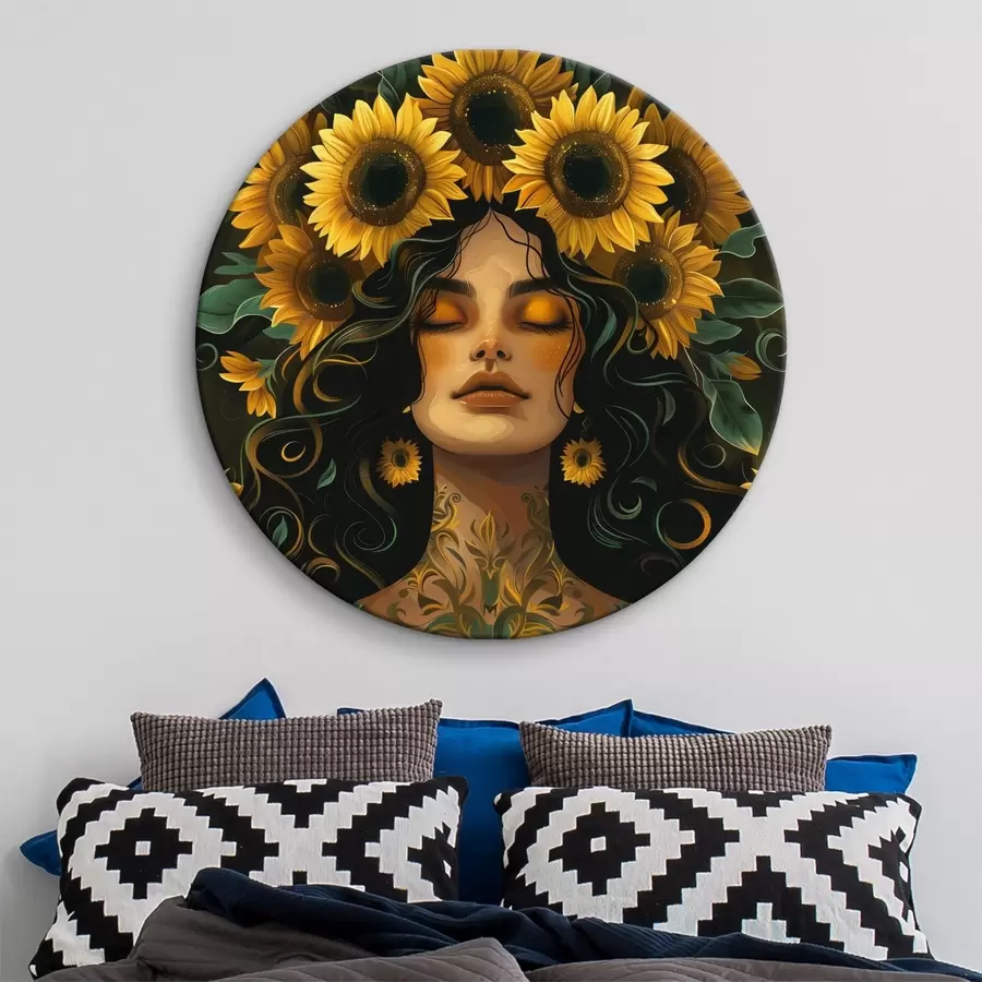 murales de pared Mujer con girasoles en el pelo r38412