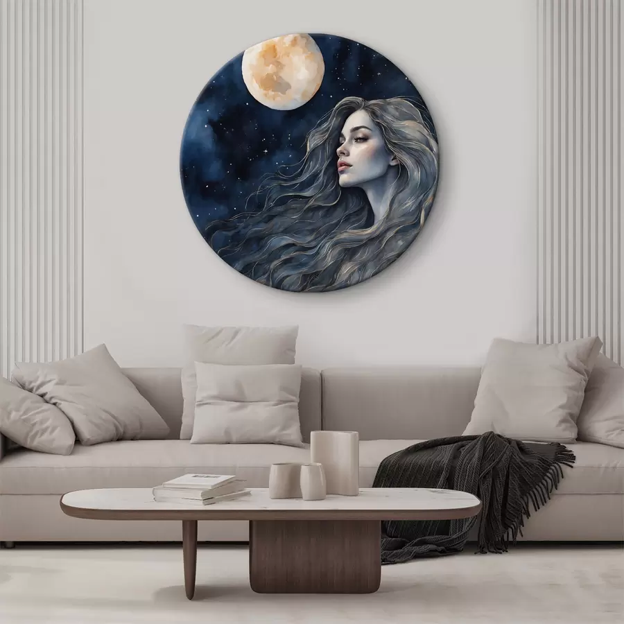 murales de pared Mujer con pelo largo y la luna r38438