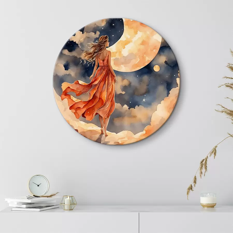 murales de pared Mujer con vestido caminando sobre una nube r38440