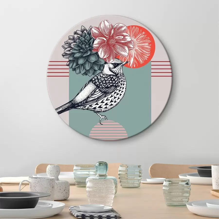 murales de pared Un pájaro con flores en la cabeza r38442