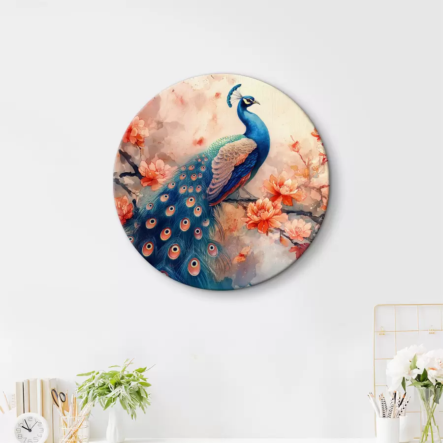 murales de pared Un cuadro con un pavo real en una rama con flores r38455