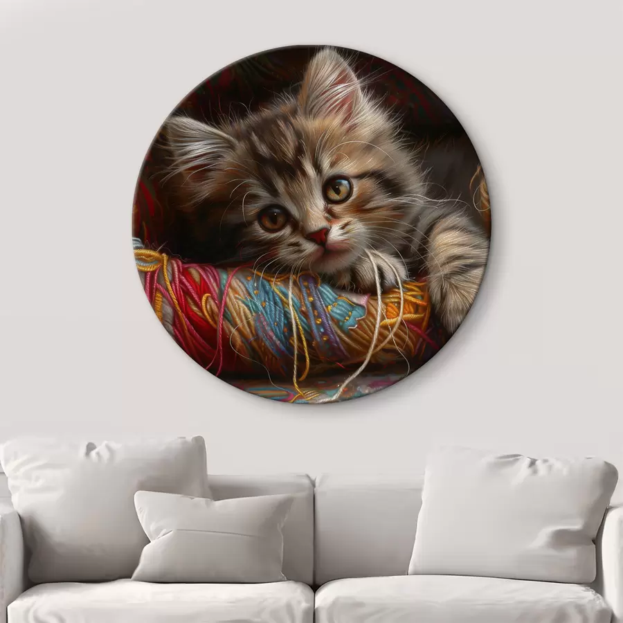 murales de pared Un gato tumbado sobre un ovillo de lana r38465