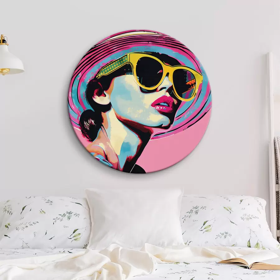 murales de pared Retrato colorido de una mujer elegante con gafas de sol r38508